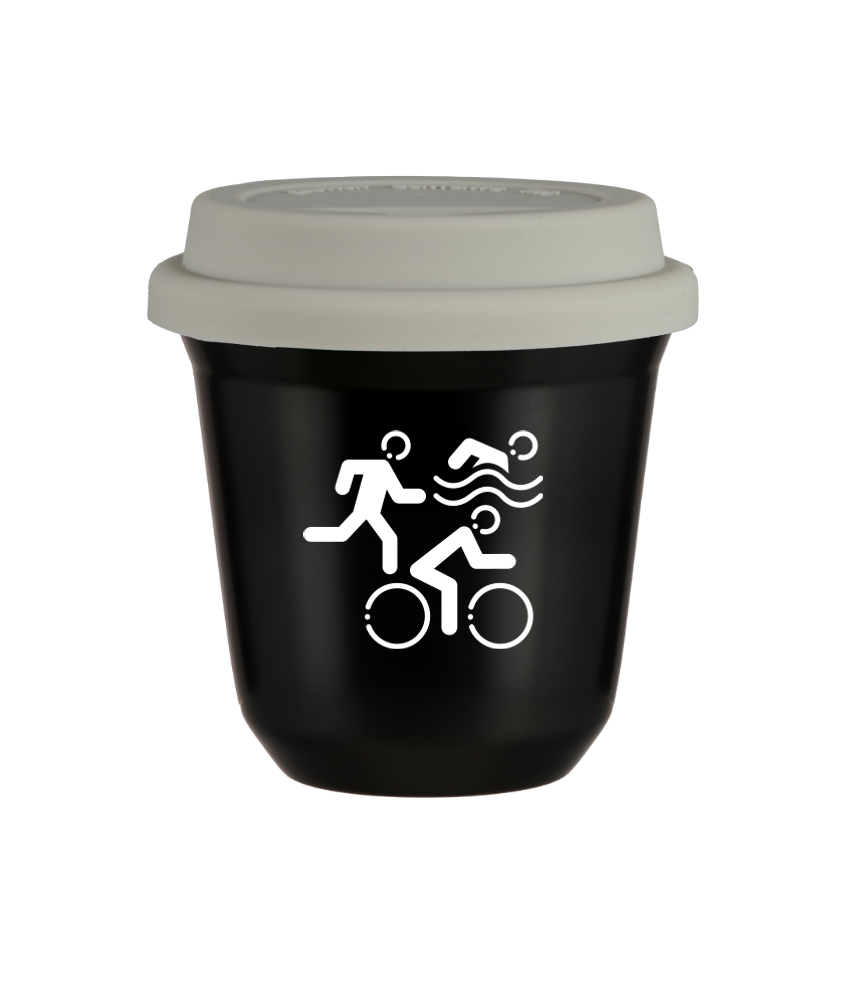 Tasse 240 ml NOIR "Sports (blanc)", avec couvercle blanc