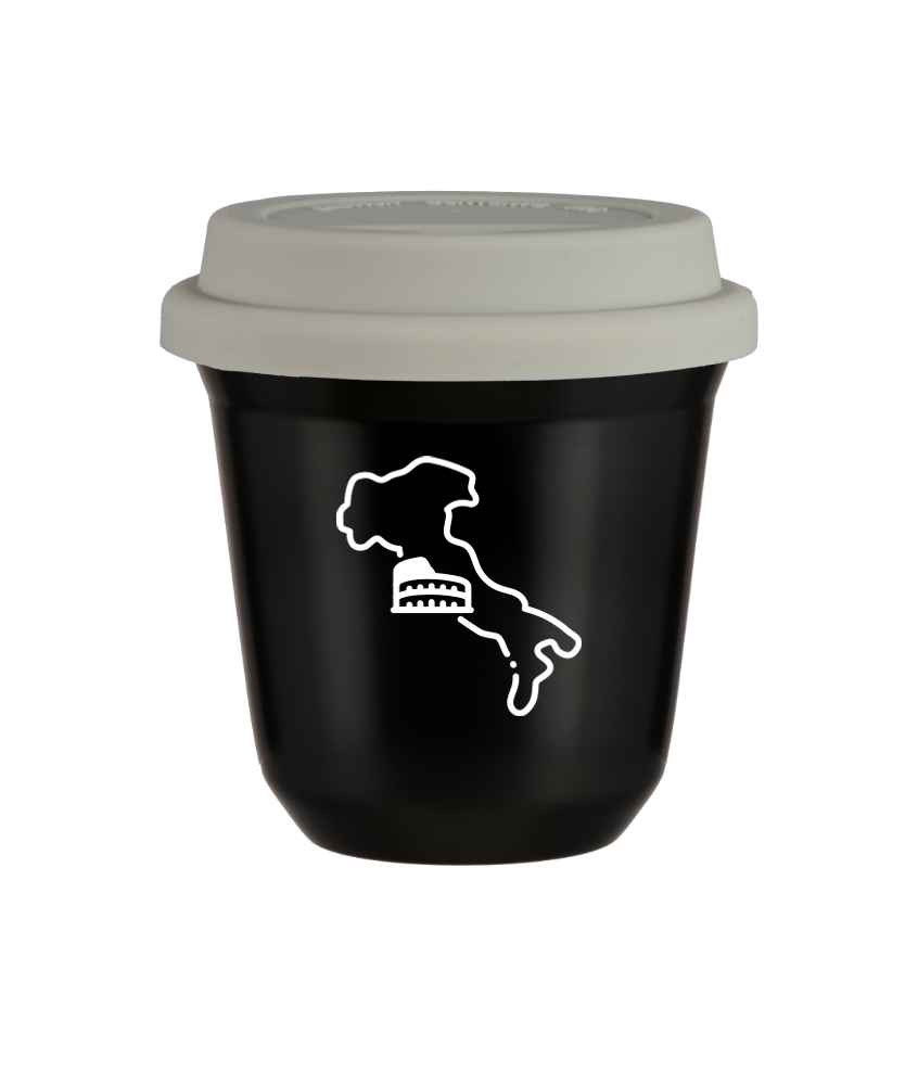 Tasse 240 ml NOIR "Italie (blanc)", avec couvercle blanc Tasse 240 ml NOIR "Italie (blanc)", avec couvercle blanc