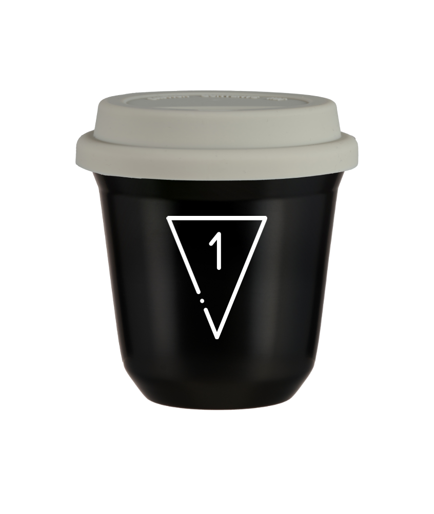 Tasse 240 ml NOIR "1 (blanc)", avec couvercle blanc