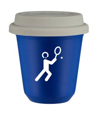 Tasse 80 ml BLEU "Tennis 1 (blanc)", avec couvercle blanc Tasse 80 ml BLEU "Tennis 1 (blanc)", avec couvercle blanc