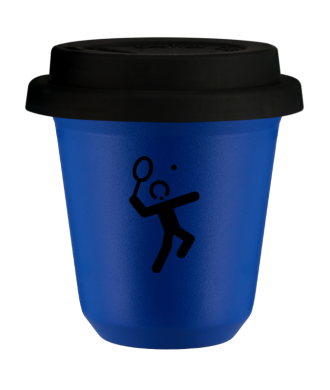 Tasse 80 ml BLEU "Tennis 2", avec couvercle noir Tasse 80 ml BLEU "Tennis 2", avec couvercle noir