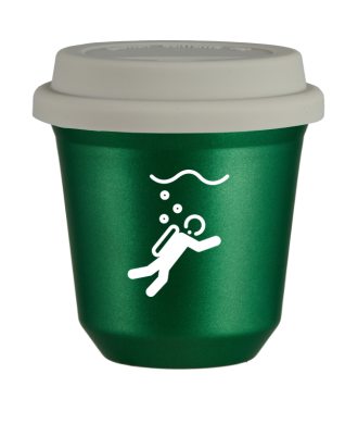 Tasse 80 ml VERT MÉTALLIQUE "Plongée (blanc)", avec couvercle blanc Tasse 80 ml VERT MÉTALLIQUE "Plongée (blanc)", avec couvercle blanc