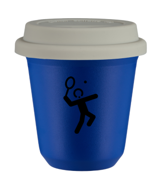 Tasse 80 ml BLEU "Tennis 2 (noir)", avec couvercle blanc Tasse 80 ml BLEU "Tennis 2 (noir)", avec couvercle blanc