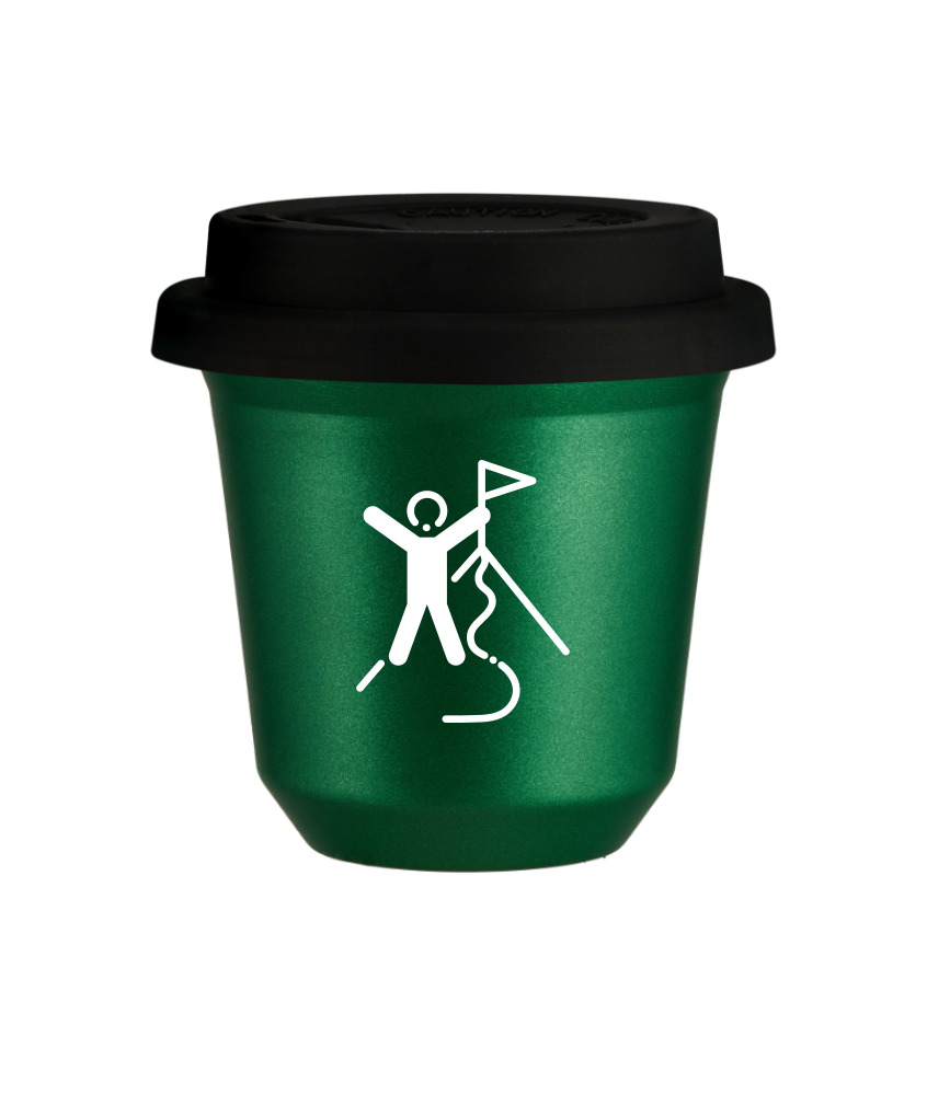 Tasse 240 ml VERT MÉTALLIQUE "Escalade 1 (blanc)", avec couvercle noir