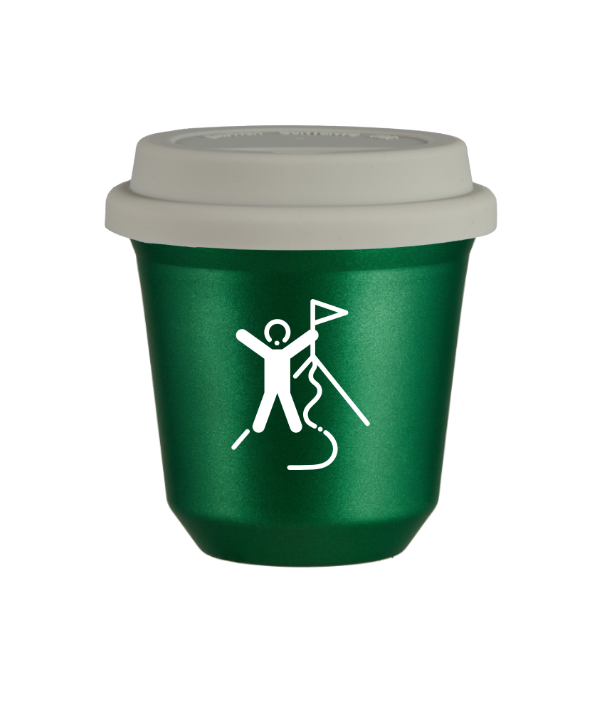 Tasse 240 ml VERT MÉTALLIQUE "Escalade 1 (blanc)", avec couvercle blanc Tasse 240 ml VERT MÉTALLIQUE "Escalade 1 (blanc)", avec couvercle blanc