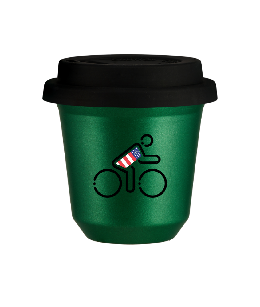 Tasse 240 ml VERT MÉTALLIQUE "Cycliste aux couleurs britanniques", avec couvercle noir Tasse 240 ml VERT MÉTALLIQUE "Cycliste aux couleurs britanniques", avec couvercle noir