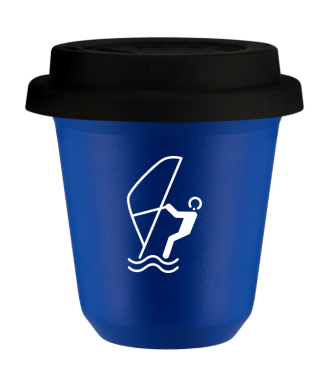 Tasse 80 ml BLEU "Sports nautiques (blanc)", avec couvercle noir Tasse 80 ml BLEU "Sports nautiques (blanc)", avec couvercle noir