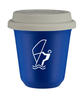 Tasse 80 ml BLEU "Sports nautiques (blanc)", avec couvercle blanc Tasse 80 ml BLEU "Sports nautiques (blanc)", avec couvercle blanc