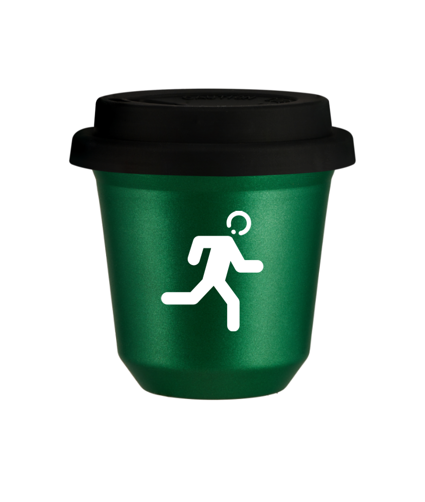 Tasse 240 ml VERT MÉTALLIQUE "Coureur (blanc)", avec couvercle noir Tasse 240 ml VERT MÉTALLIQUE "Coureur (blanc)", avec couvercle noir