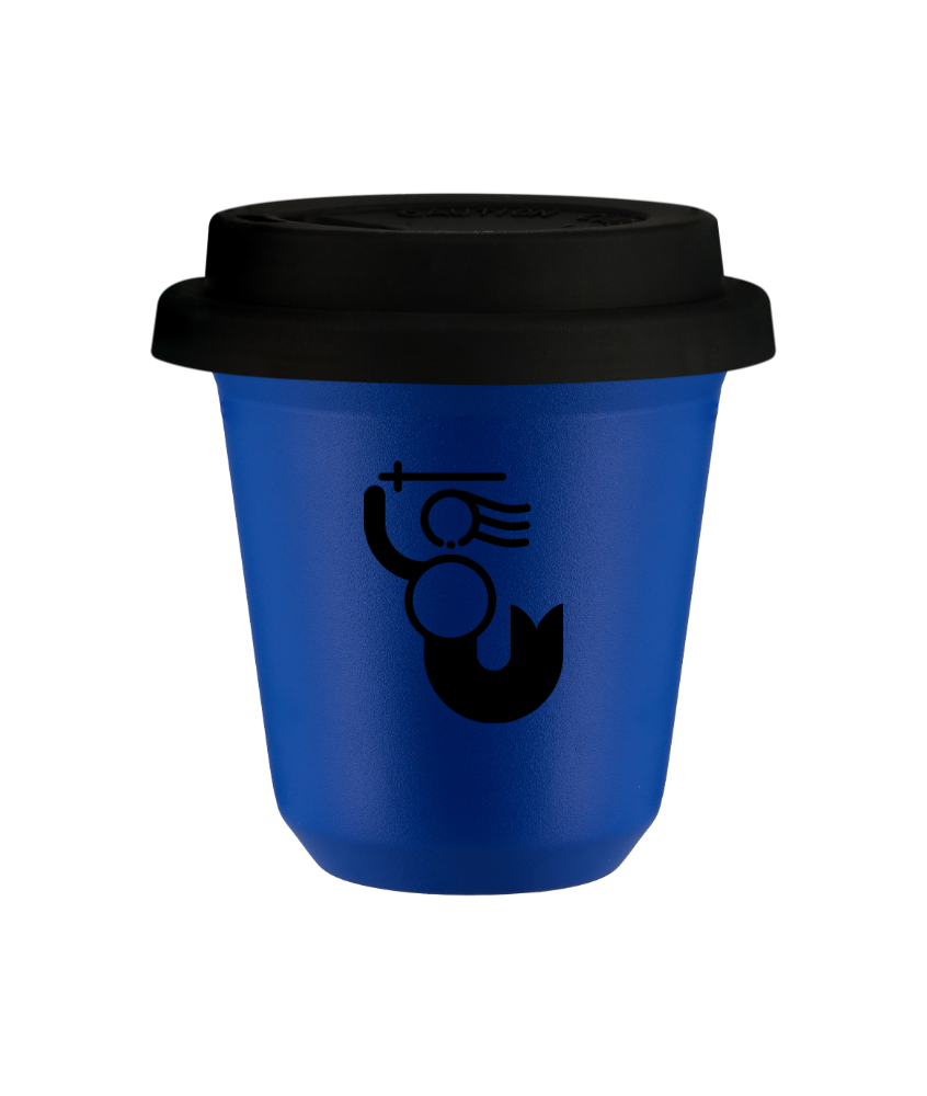 Tasse 80 ml BLEU "WARSZAWSKA SYRENKA (noir)", avec couvercle noir