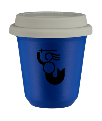 Tasse 80 ml BLEU "WARSZAWSKA SYRENKA (noir)", avec couvercle blanc Tasse 80 ml BLEU "WARSZAWSKA SYRENKA (noir)", avec couvercle blanc