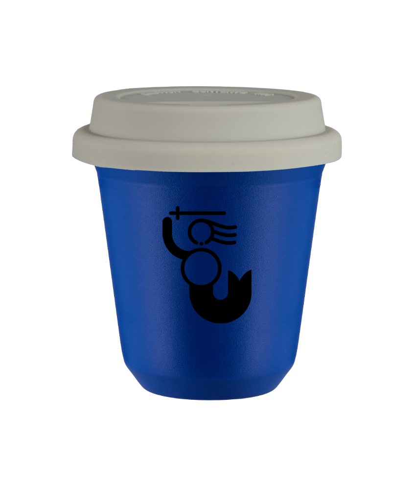 Tasse 80 ml BLEU "WARSZAWSKA SYRENKA (noir)", avec couvercle blanc