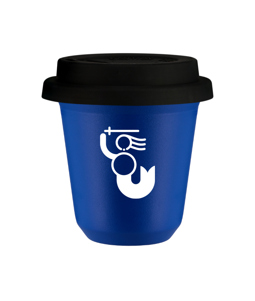 Tasse 80 ml BLEU "WARSZAWSKA SYRENKA (blanc)", avec couvercle noir