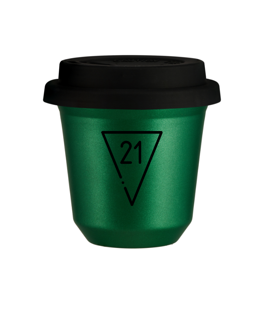 Tasse 240 ml VERT MÉTALLIQUE "21 (noir)", avec couvercle noir