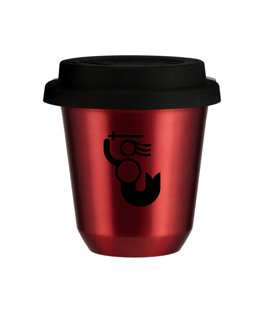 Tasse 240 ml ROUGE MÉTALLIQUE "WARSZAWSKA SYRENKA", avec couvercle noir Tasse 240 ml ROUGE MÉTALLIQUE "WARSZAWSKA SYRENKA", avec couvercle noir