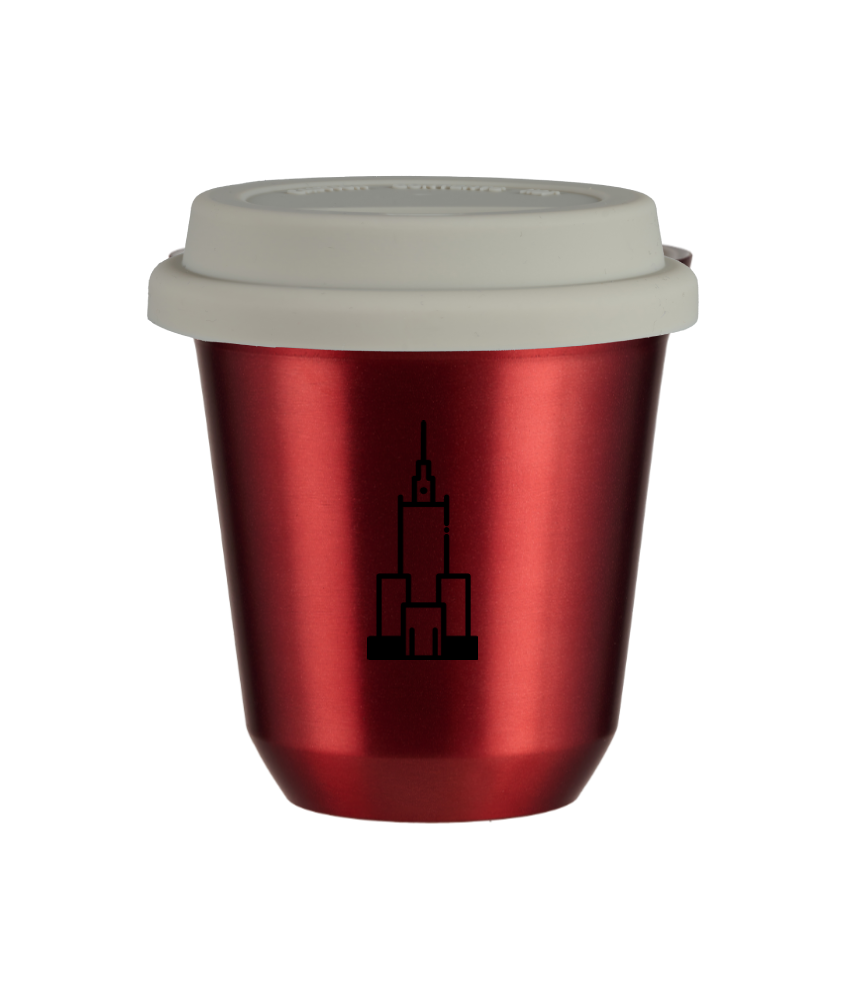 Tasse 240 ml ROUGE MÉTALLIQUE "Pałac kultury i nauki", avec couvercle blanc Tasse 240 ml ROUGE MÉTALLIQUE "Pałac kultury i nauki", avec couvercle blanc