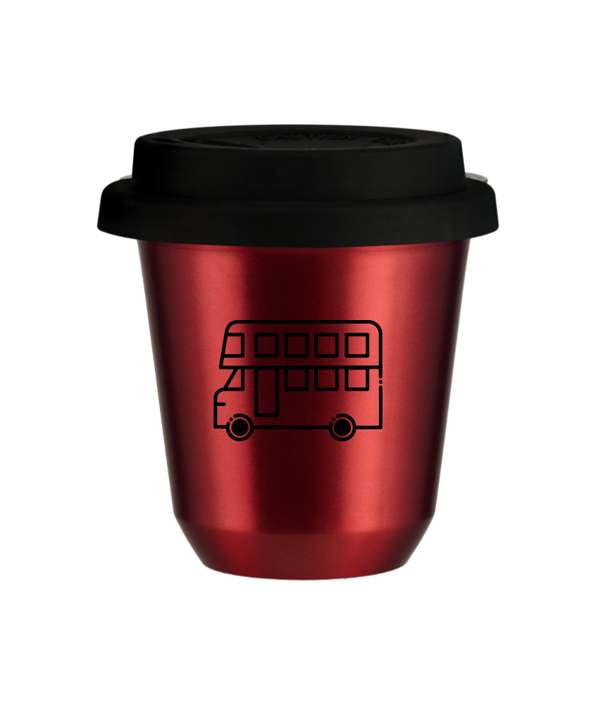 Tasse 240 ml ROUGE MÉTALLIQUE "Bus (noir)", avec couvercle noir Tasse 240 ml ROUGE MÉTALLIQUE "Bus (noir)", avec couvercle noir