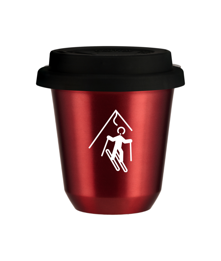 Tasse 240 ml ROUGE MÉTALLIQUE "Ski (blanc)", avec couvercle noir Tasse 240 ml ROUGE MÉTALLIQUE "Ski (blanc)", avec couvercle noir