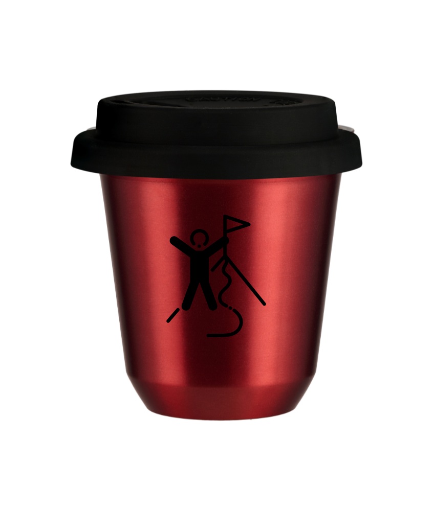 Tasse 240 ml ROUGE MÉTALLIQUE "Escalade 1 (noir)", avec couvercle noir Tasse 240 ml ROUGE MÉTALLIQUE "Escalade 1 (noir)", avec couvercle noir