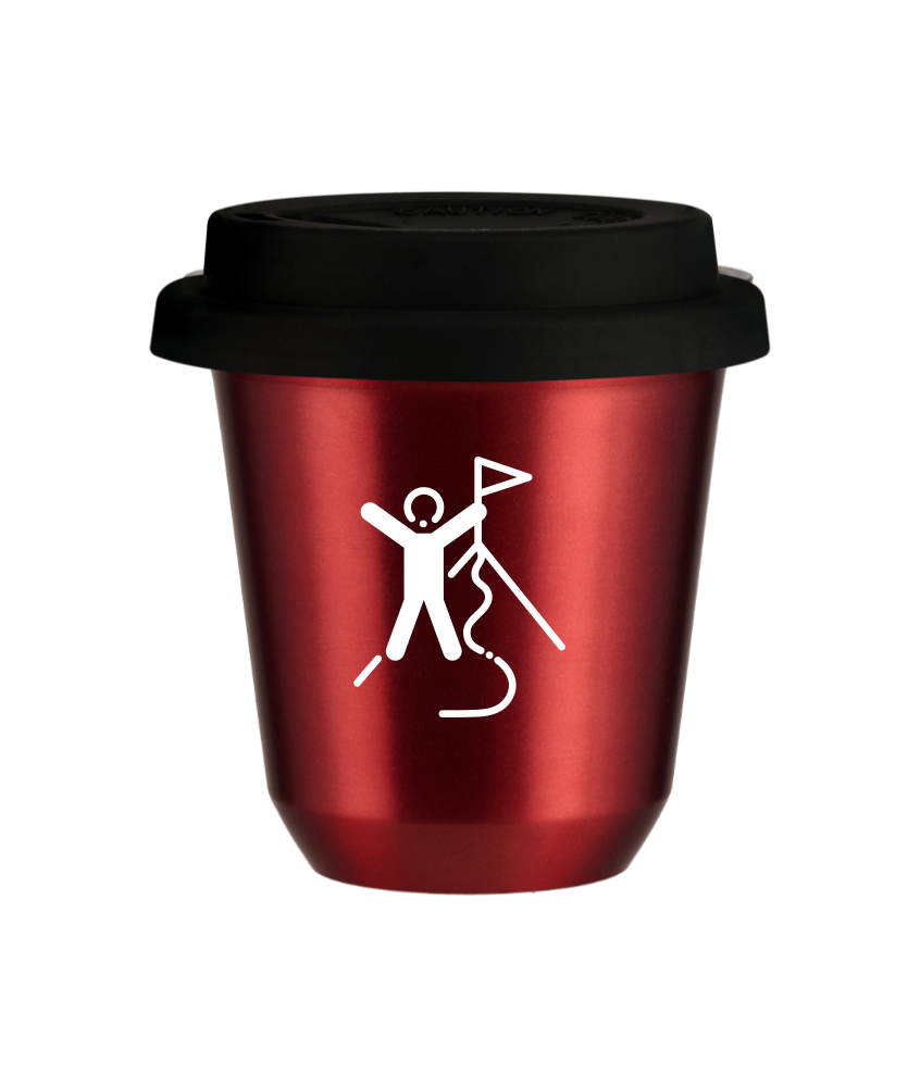Tasse 240 ml ROUGE MÉTALLIQUE "Escalade 1 (blanc)", avec couvercle noir Tasse 240 ml ROUGE MÉTALLIQUE "Escalade 1 (blanc)", avec couvercle noir