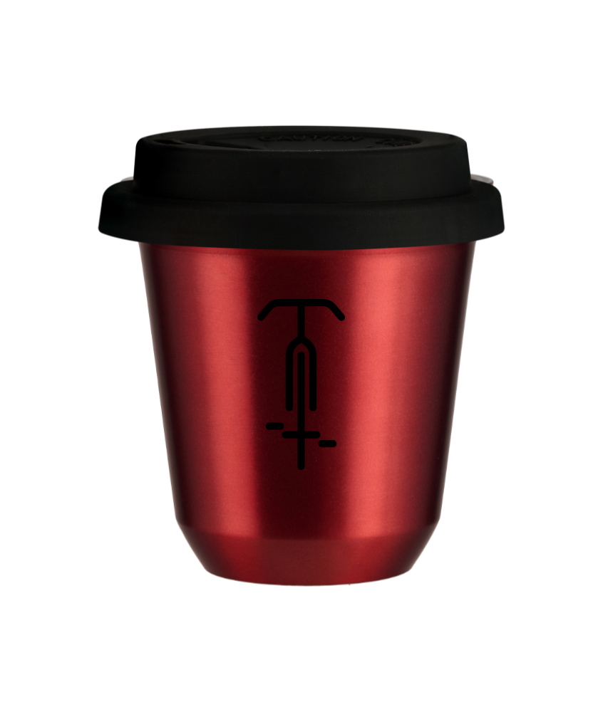 Tasse 240 ml ROUGE MÉTALLIQUE "Cyclisme 1", avec couvercle noir Tasse 240 ml ROUGE MÉTALLIQUE "Cyclisme 1", avec couvercle noir