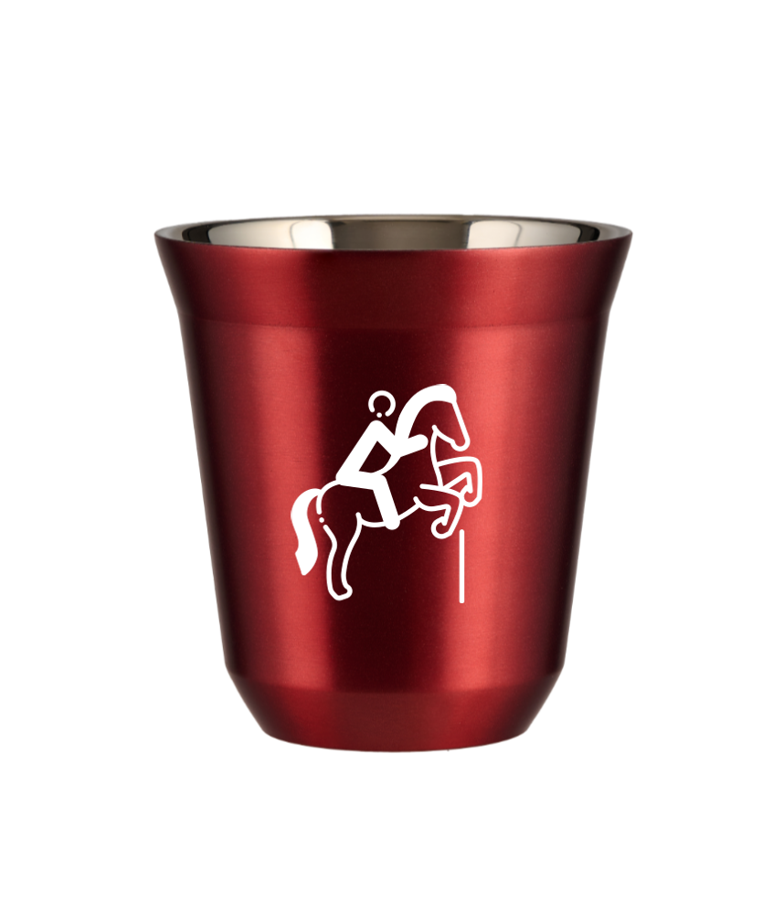 Tasse 240 ml ROUGE MÉTALLIQUE "Équitation 1 (blanc)" Tasse 240 ml ROUGE MÉTALLIQUE "Équitation 1 (blanc)"