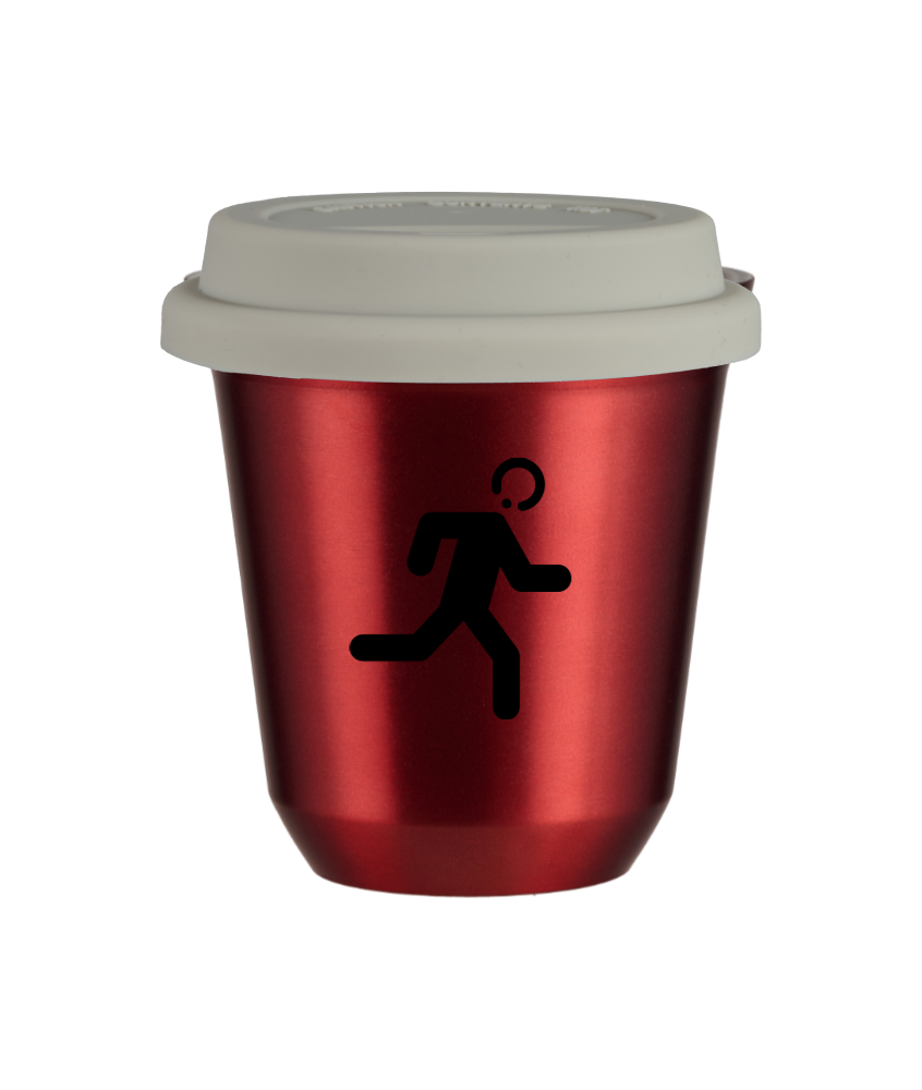 Tasse 240 ml ROUGE MÉTALLIQUE "Coureur", avec couvercle blanc Tasse 240 ml ROUGE MÉTALLIQUE "Coureur", avec couvercle blanc