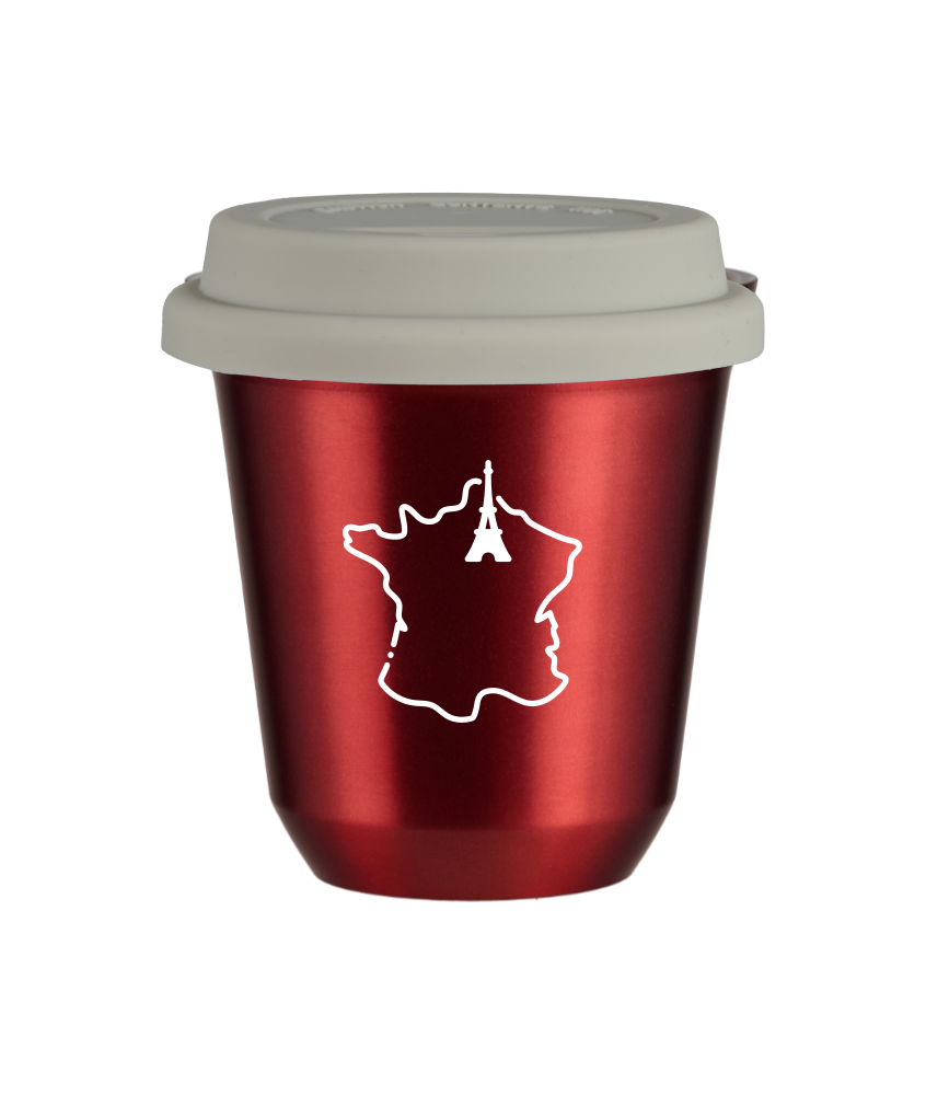 Tasse 240 ml ROUGE MÉTALLIQUE "France (blanc)", avec couvercle blanc Tasse 240 ml ROUGE MÉTALLIQUE "France (blanc)", avec couvercle blanc