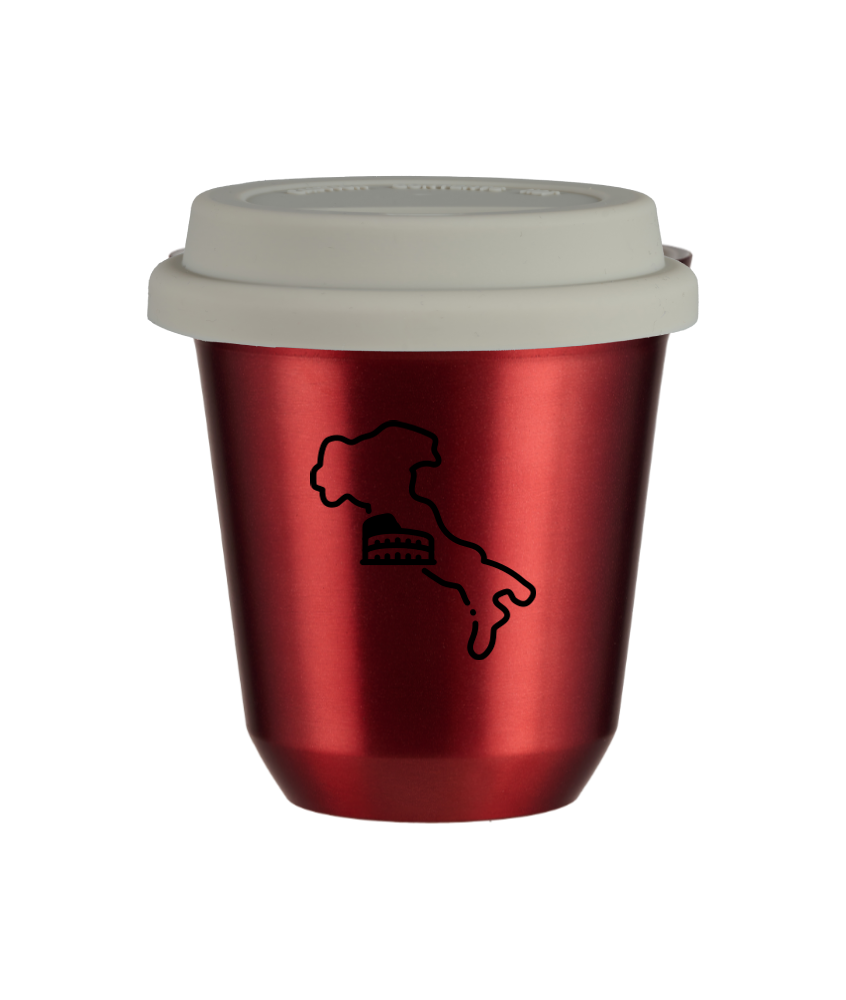 Tasse 240 ml ROUGE MÉTALLIQUE "Italie", avec couvercle blanc Tasse 240 ml ROUGE MÉTALLIQUE "Italie", avec couvercle blanc