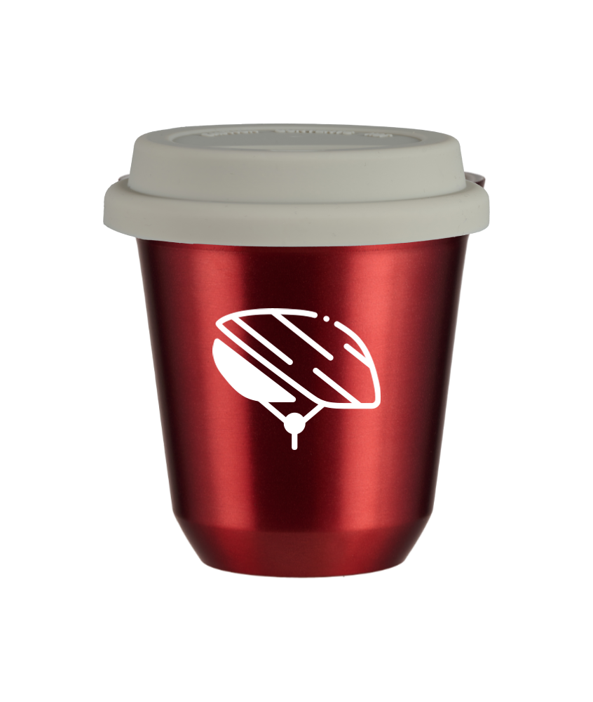 Tasse 240 ml ROUGE MÉTALLIQUE "Casque (blanc)", avec couvercle blanc Tasse 240 ml ROUGE MÉTALLIQUE "Casque (blanc)", avec couvercle blanc