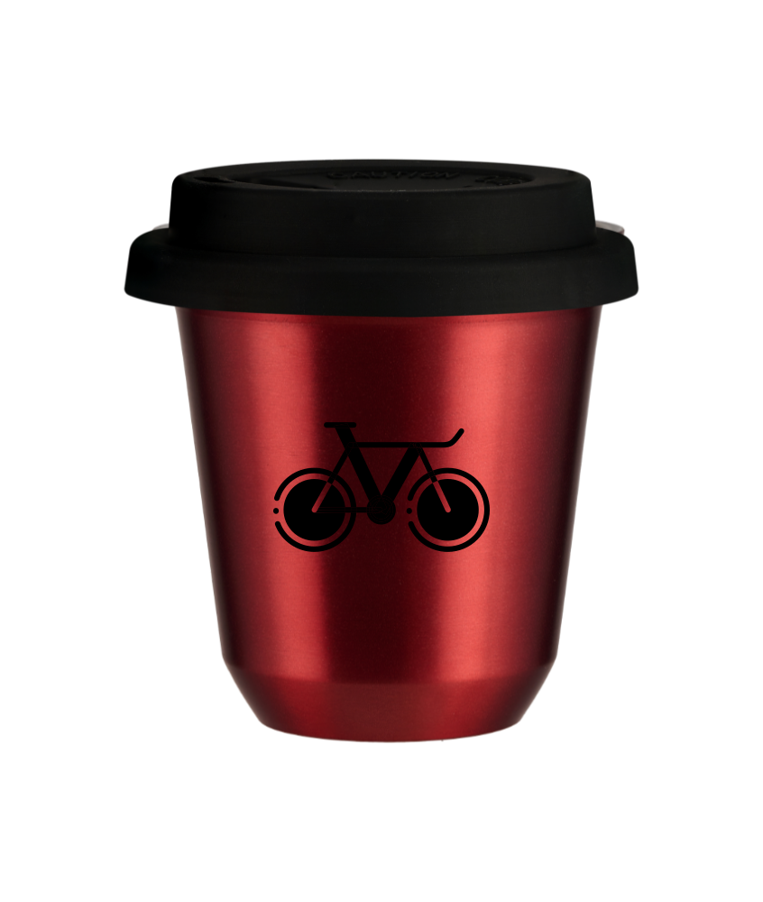 Tasse 240 ml ROUGE MÉTALLIQUE "Vélo 1 (noir)", avec couvercle noir Tasse 240 ml ROUGE MÉTALLIQUE "Vélo 1 (noir)", avec couvercle noir