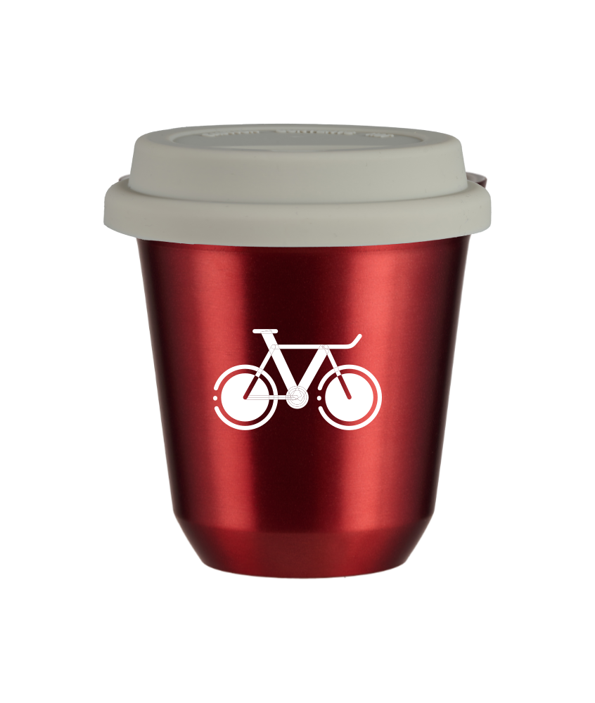 Tasse 240 ml ROUGE MÉTALLIQUE "Vélo 1 (blanc)", avec couvercle blanc Tasse 240 ml ROUGE MÉTALLIQUE "Vélo 1 (blanc)", avec couvercle blanc