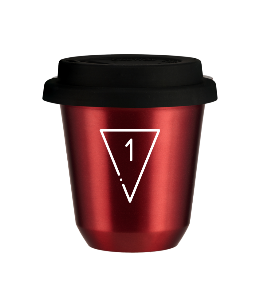 Tasse 240 ml ROUGE MÉTALLIQUE "1 (blanc)", avec couvercle noir