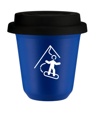 Tasse 80 ml BLEU "Snowboard (blanc)", avec couvercle noir Tasse 80 ml BLEU "Snowboard (blanc)", avec couvercle noir