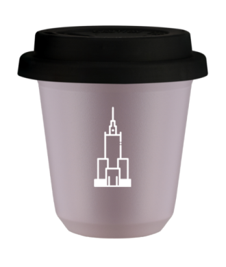 Tasse 240 ml LAVANDE "Pałac kultury i nauki (blanc)", avec couvercle noir Tasse 240 ml LAVANDE "Pałac kultury i nauki (blanc)", avec couvercle noir