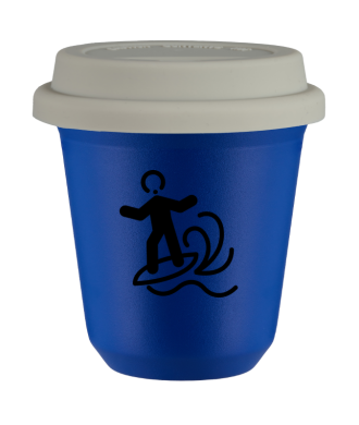 Tasse 80 ml BLEU "Planche à voile (noir)", avec couvercle blanc Tasse 80 ml BLEU "Planche à voile (noir)", avec couvercle blanc