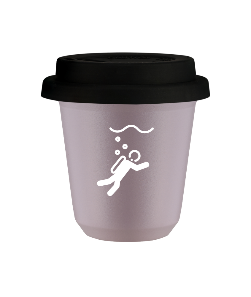 Tasse 240 ml LAVANDE "Plongée (blanc)", avec couvercle noir