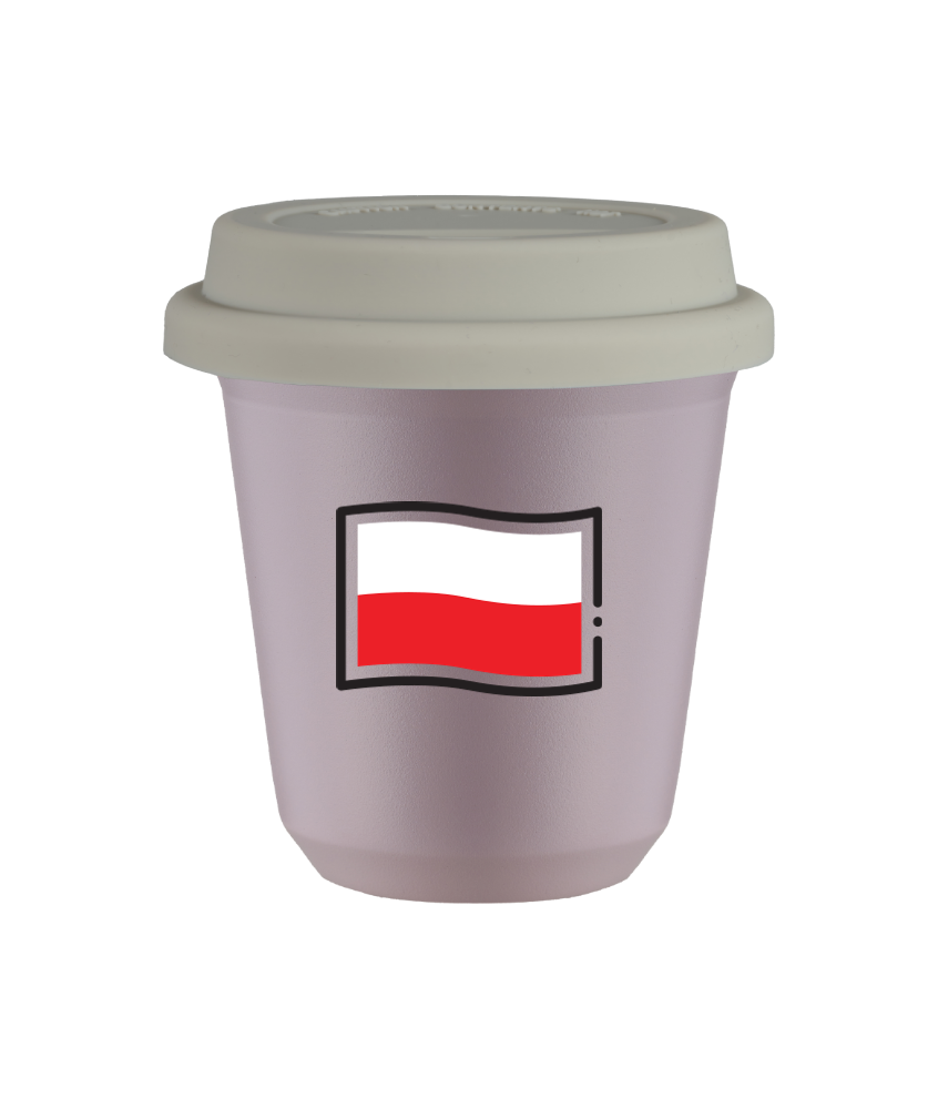 Tasse 240 ml LAVANDE "Drapeau polonais (noir)", avec couvercle blanc