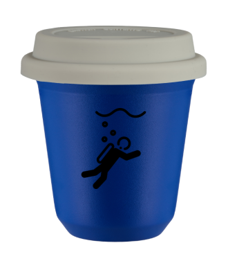 Tasse 80 ml BLEU "Plongée", avec couvercle blanc Tasse 80 ml BLEU "Plongée", avec couvercle blanc