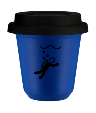 Tasse 80 ml BLEU "Plongée (noir)", avec couvercle noir Tasse 80 ml BLEU "Plongée (noir)", avec couvercle noir