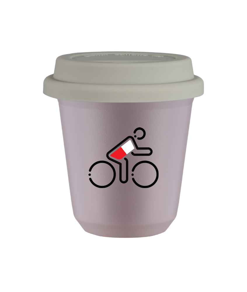 Tasse 240 ml LAVANDE "Cycliste aux couleurs polonaises", avec couvercle blanc