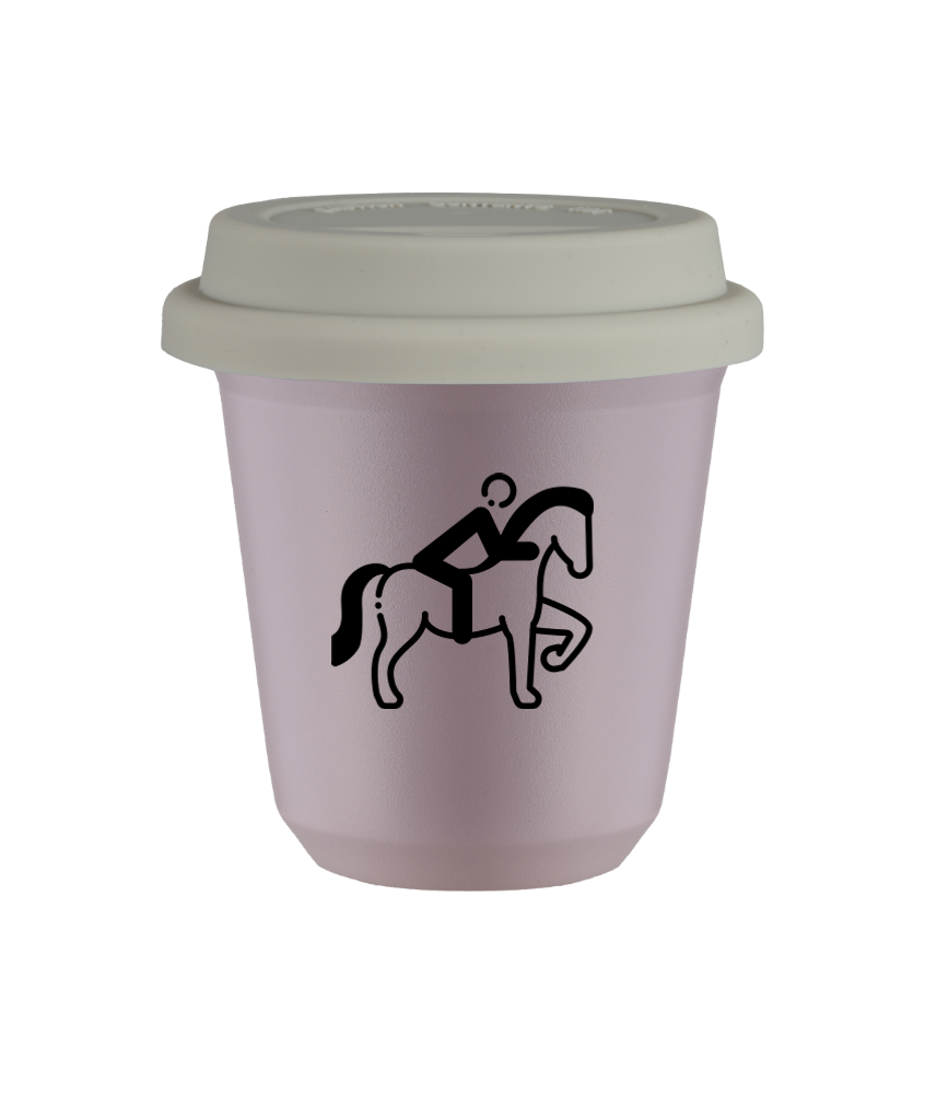 Tasse 240 ml LAVANDE "Équitation 2", avec couvercle blanc Tasse 240 ml LAVANDE "Équitation 2", avec couvercle blanc
