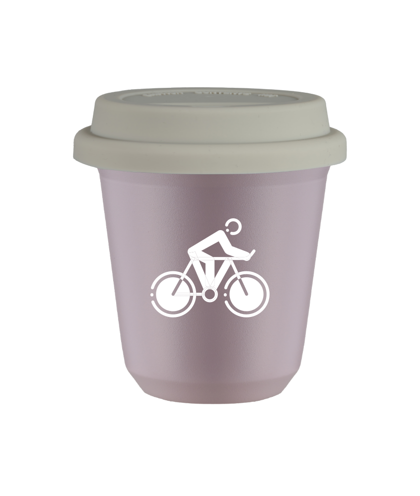 Tasse 240 ml LAVANDE "Cyclisme 2 (blanc)", avec couvercle blanc