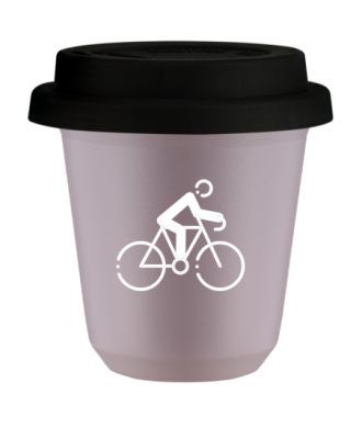 Tasse 240 ml LAVANDE "Cyclisme 3 (blanc)", avec couvercle noir Tasse 240 ml LAVANDE "Cyclisme 3 (blanc)", avec couvercle noir