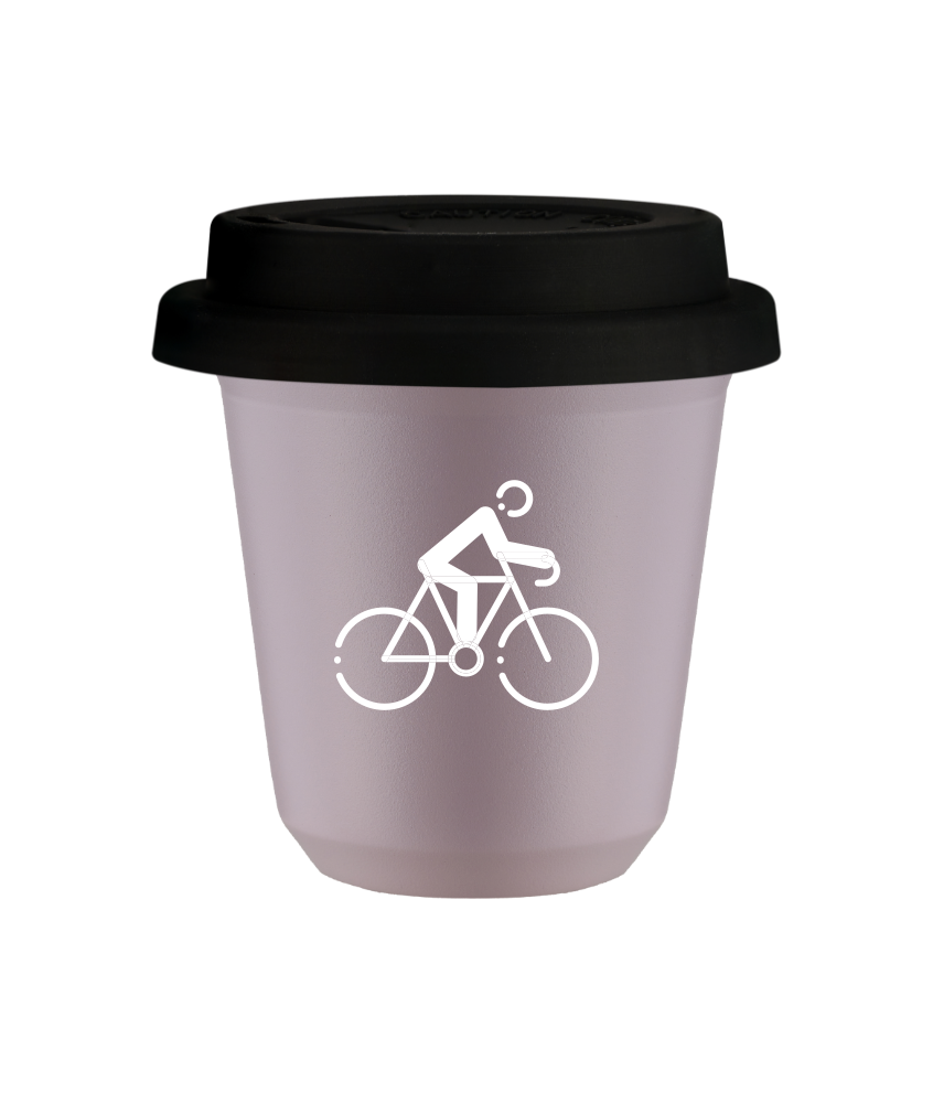 Tasse 240 ml LAVANDE "Cyclisme 3 (blanc)", avec couvercle noir