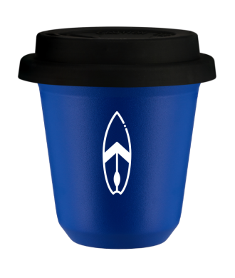 Tasse 80 ml BLEU "Planche (blanc)", avec couvercle noir Tasse 80 ml BLEU "Planche (blanc)", avec couvercle noir