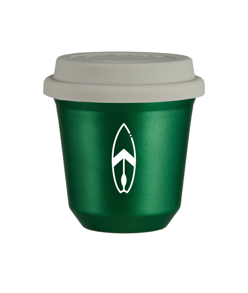 Tasse 80 ml VERT MÉTALLIQUE "Planche (blanc)", avec couvercle blanc