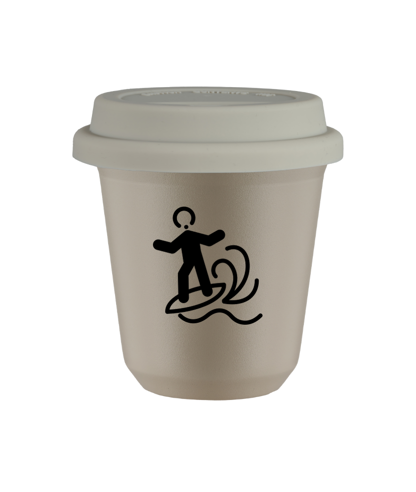 Tasse 240 ml BEIGE "Planche à voile", avec couvercle blanc Tasse 240 ml BEIGE "Planche à voile", avec couvercle blanc