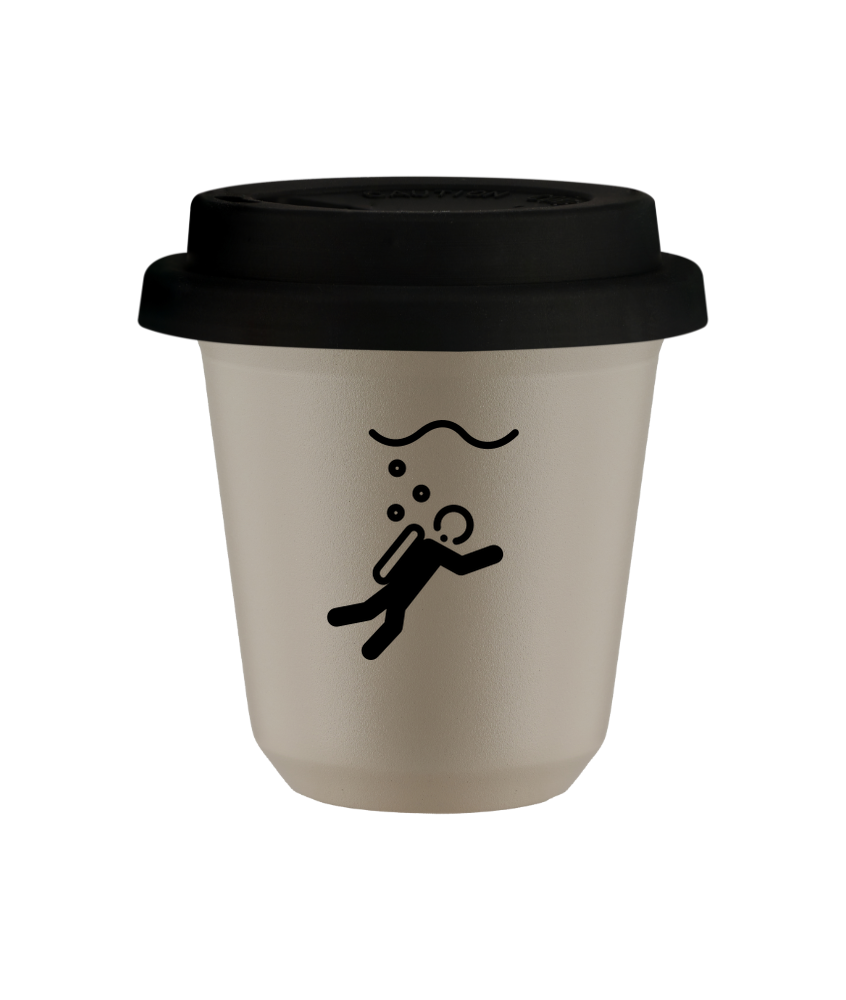 Tasse 240 ml BEIGE "Plongée (noir)", avec couvercle noir Tasse 240 ml BEIGE "Plongée (noir)", avec couvercle noir