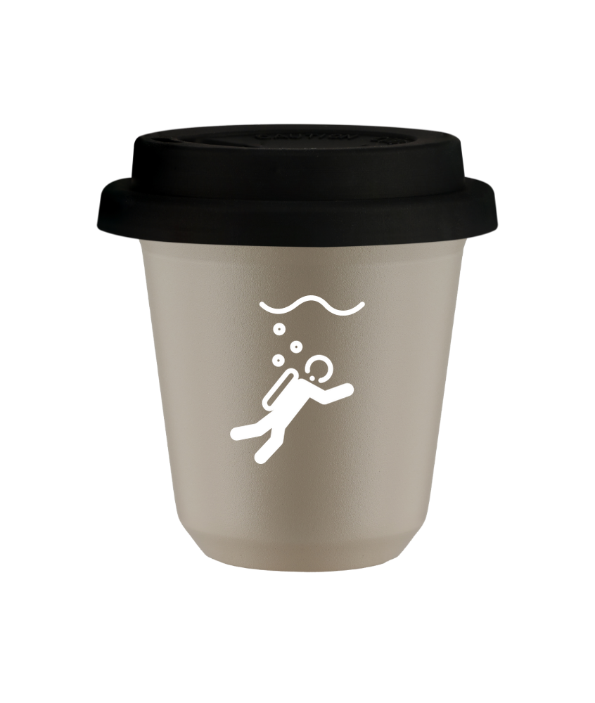 Tasse 240 ml BEIGE "Plongée (blanc)", avec couvercle noir